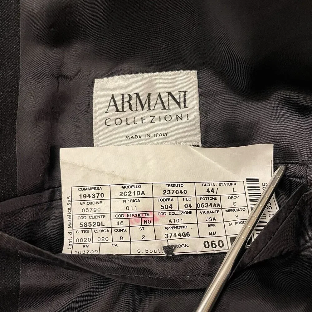 Armani Collezioni Sport Coat 44L Flannel Wool Charcoal‎ Dark Gray 2-Button Italy